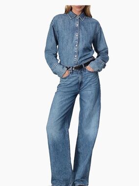 Rag & Bone Logan Low-Rise Wide Leg Jeans Lily Wash Featherweight Denim Size 26